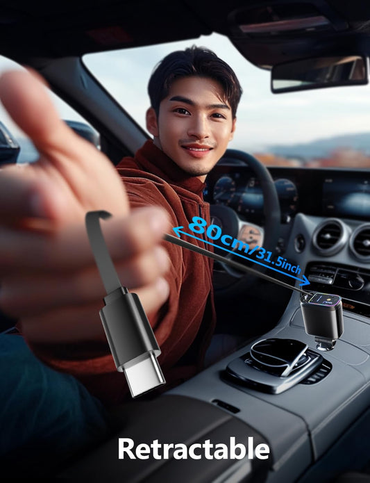 4 in 1 Retractable Car Charger with Starlight Roof Light