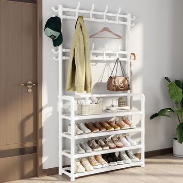 Metal Shoe Rack With Coat Hooks