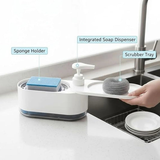 Versatile Kitchen Dishwashing Soap Dispenser with Dual Compartments Hand Wash & Sponge Tray