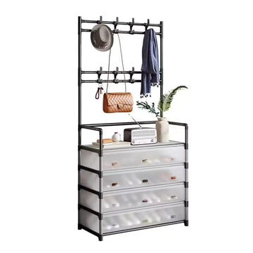 Metal Shoe Rack With Coat Hooks